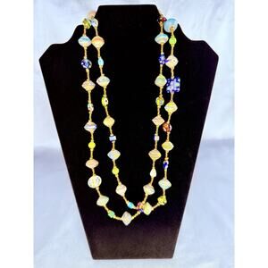 VTG MURANO NECKLACE 23” MILLEFIORI Art GLASS Beads & Rolled Paper Handmade OOAK